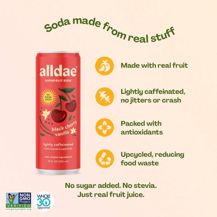 alldae superfruit soda - Black Cherry Vanilla Drink | Soda | Lightly Caffeinated Soda