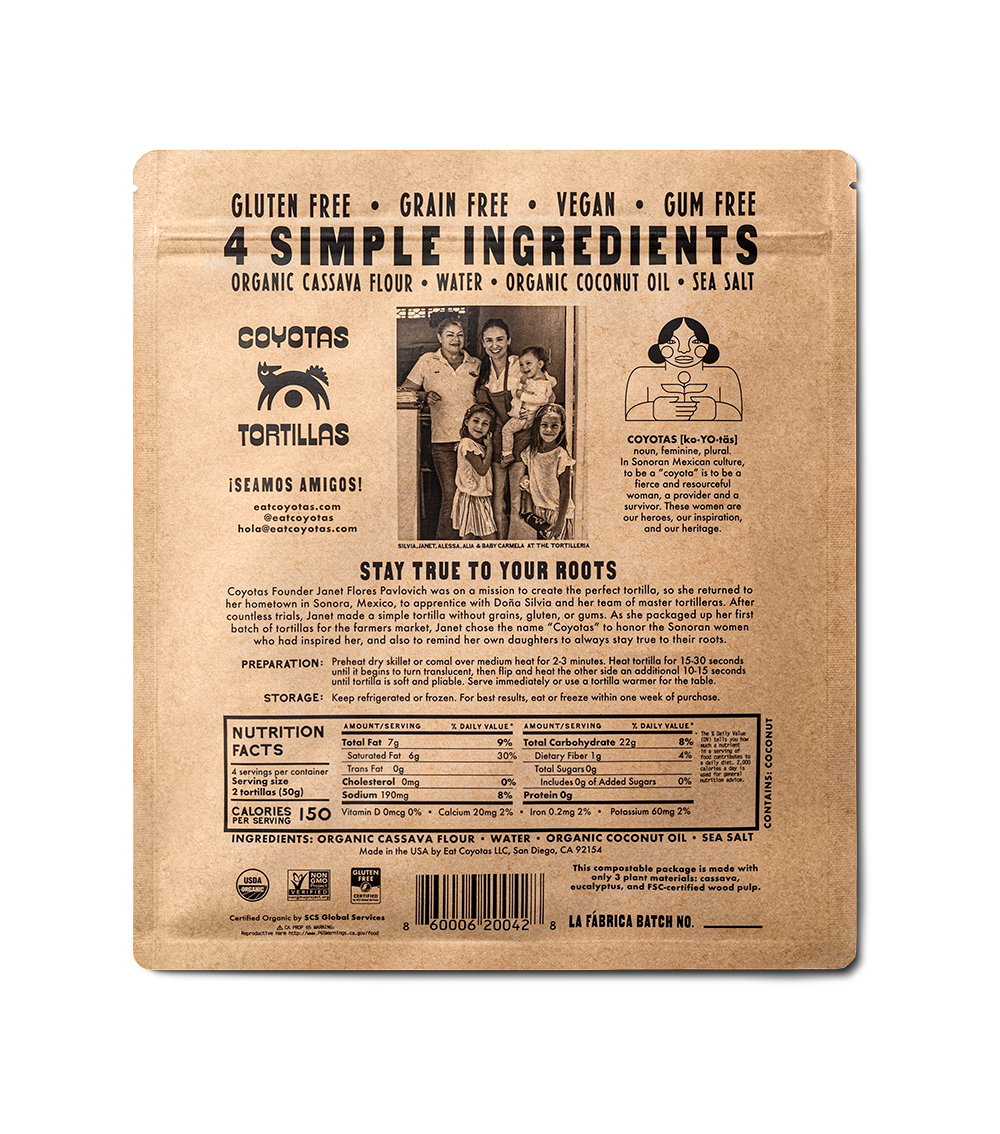 COYOTAS - Organic Cassava Tortillas MEDIUM (6")