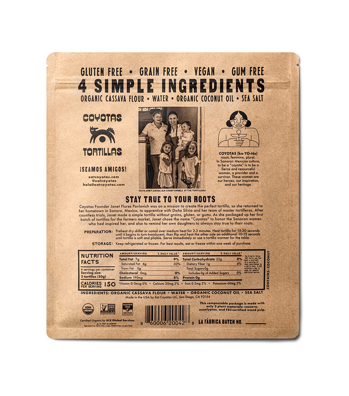 COYOTAS - Organic Cassava Tortillas MEDIUM (6")