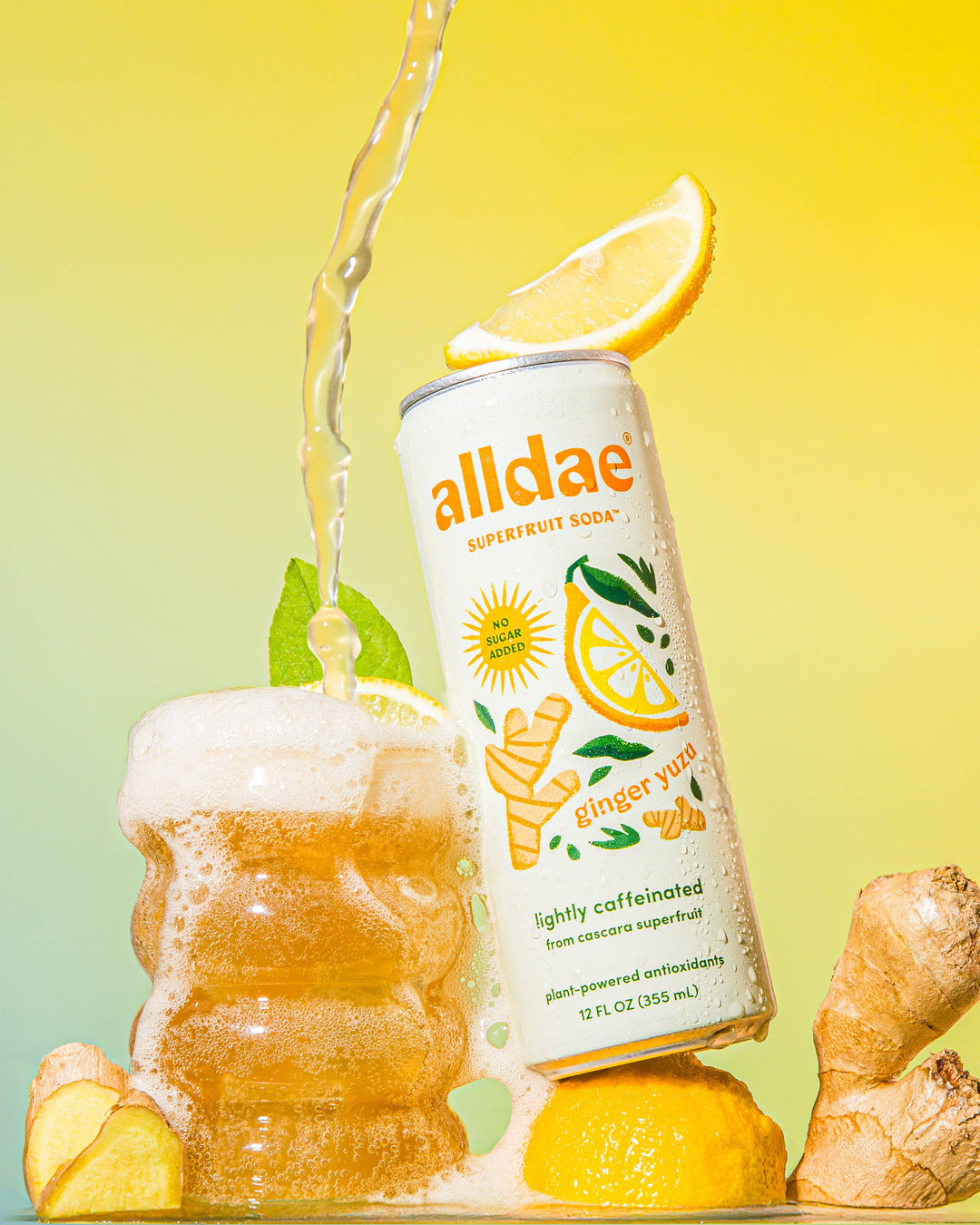 alldae superfruit soda - Ginger Yuzu Drink | Healthy Soda | Lightly Caffeinated Soda