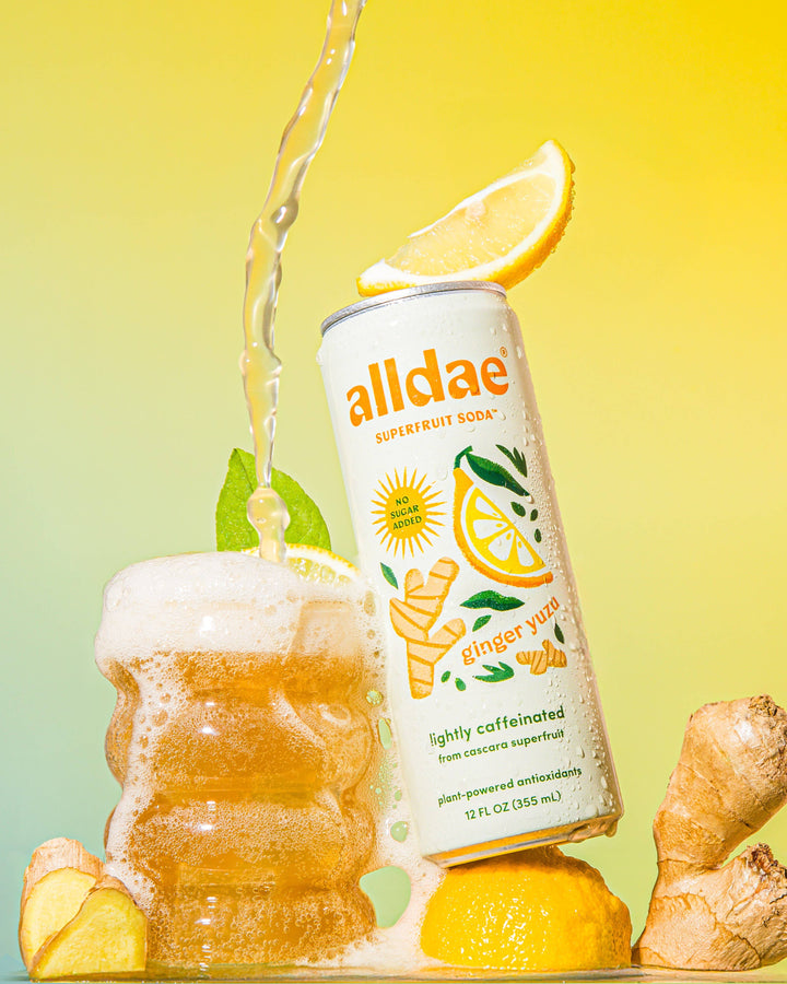 alldae superfruit soda - Ginger Yuzu Drink | Healthy Soda | Lightly Caffeinated Soda