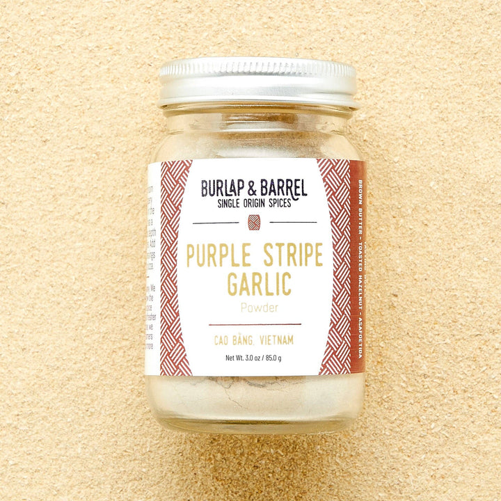 Burlap &amp; Barrel - Purple Stripe Garlic - Single Origin Spice &amp; Seasoning: 3.0 oz glass jar