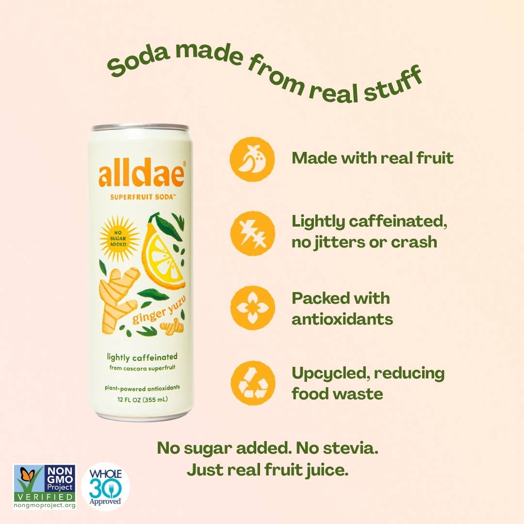 alldae superfruit soda - Ginger Yuzu Drink | Healthy Soda | Lightly Caffeinated Soda
