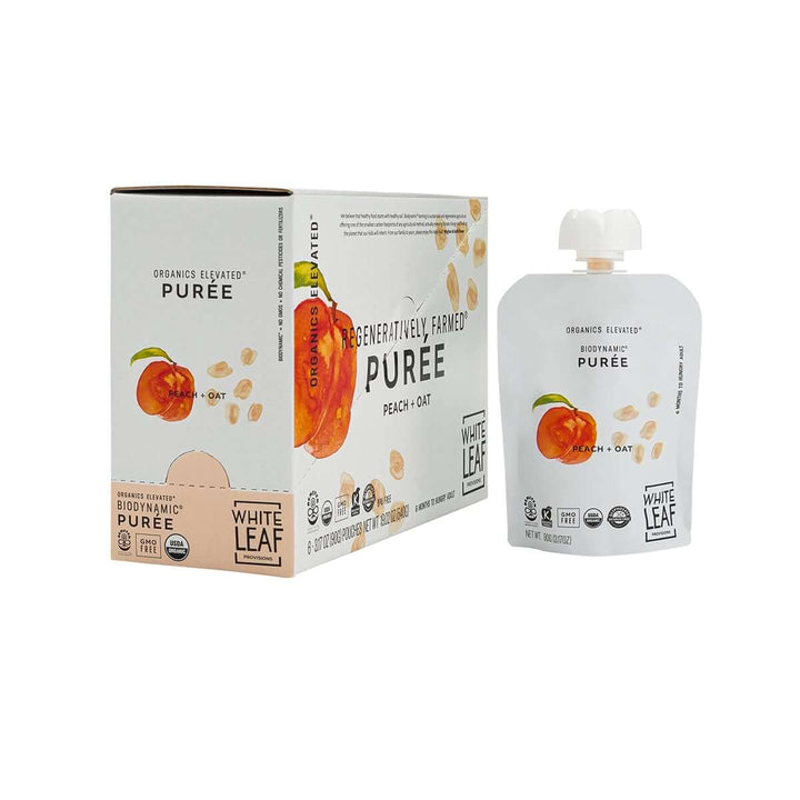 White Leaf Provisions - Organic Regenerative Peach + Oat Puree: 90g pouch