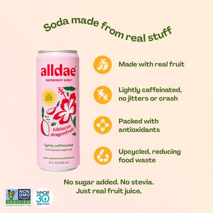 alldae superfruit soda - Hibiscus Dragonfruit Drink | Soda | Lightly Caffeinated Soda