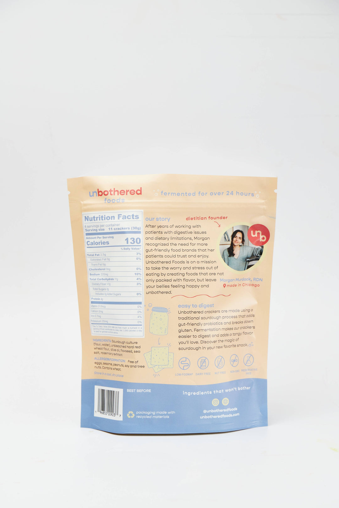 Unbothered Foods - Sourdough Sea Salt &amp; Flax Crackers - Gut-Friendly