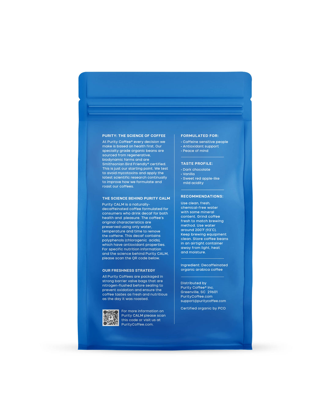 Purity Coffee - CALM: Decaf Whole Bean Coffee - 12oz Bag