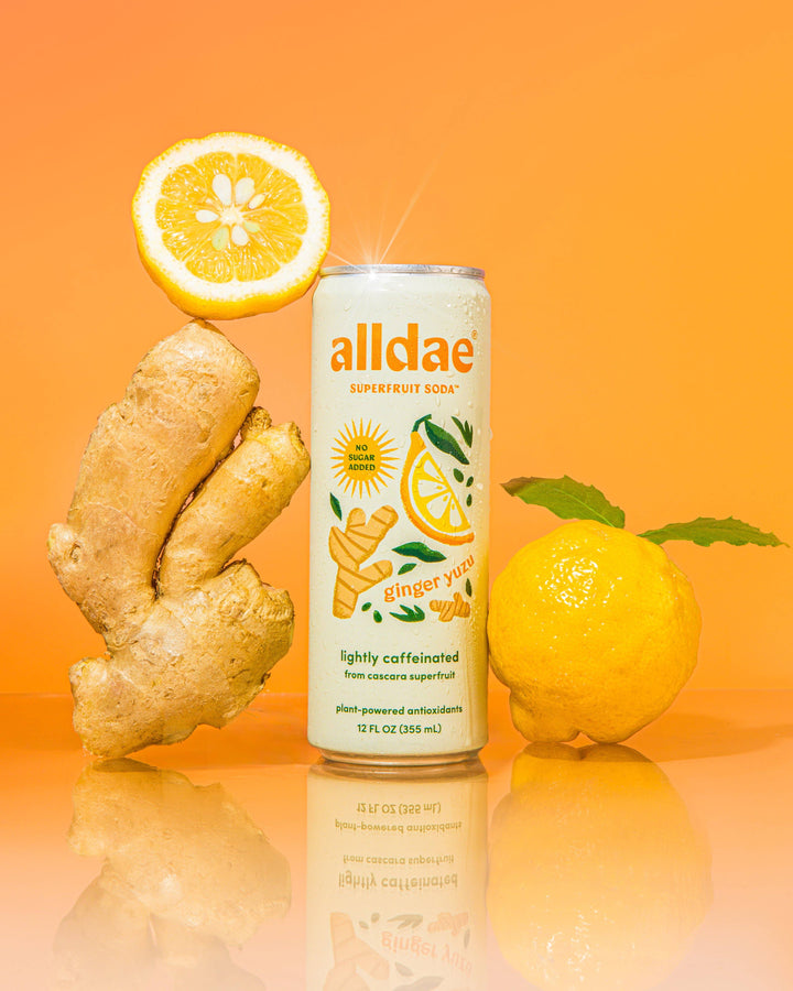 alldae superfruit soda - Ginger Yuzu Drink | Healthy Soda | Lightly Caffeinated Soda