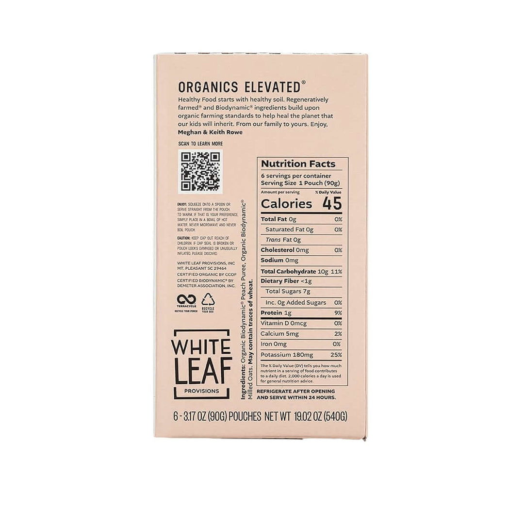 White Leaf Provisions - Organic Regenerative Peach + Oat Puree: 90g pouch