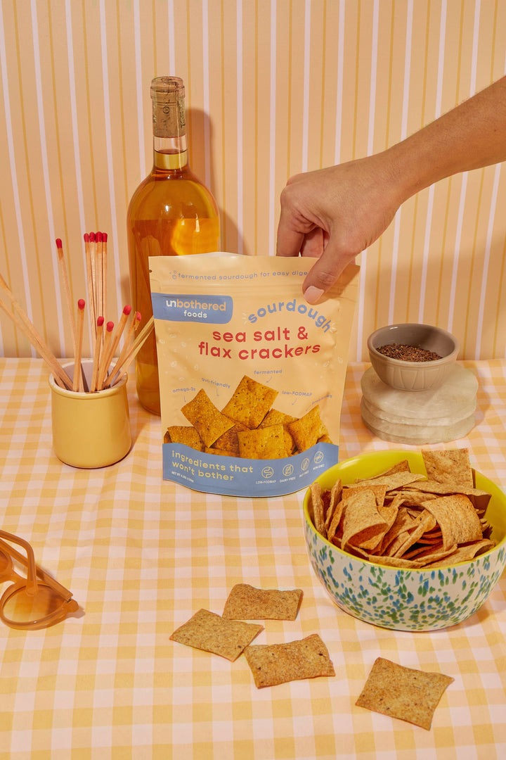 Unbothered Foods - Sourdough Sea Salt &amp; Flax Crackers - Gut-Friendly