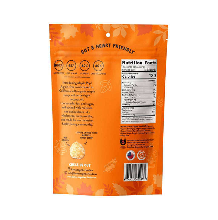 Better Together Foods - Maple Pop! Organic Maple Caramel Popcorn - Pumpkin Spice