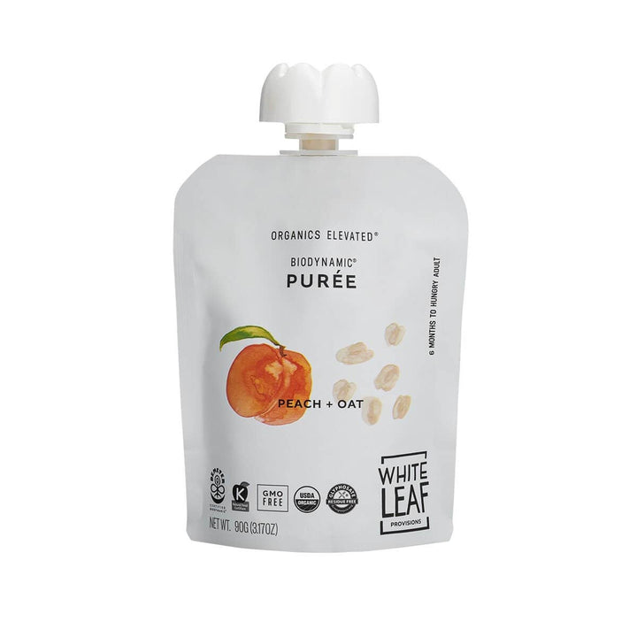White Leaf Provisions - Organic Regenerative Peach + Oat Puree: 90g pouch