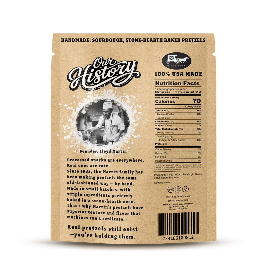 Martins Handmade Pretzels - Handmade Sourdough Pretzels, Salted - 8oz Bags: Extra Dark