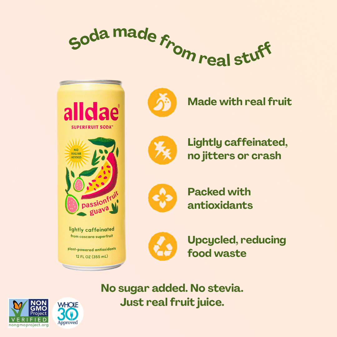 alldae superfruit soda - Passionfruit Guava Drink | Soda | Lightly Caffeinated Soda