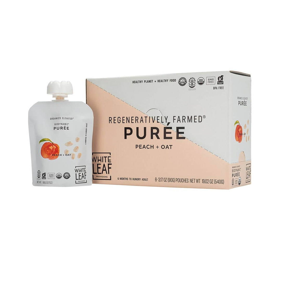White Leaf Provisions - Organic Regenerative Peach + Oat Puree: 90g pouch
