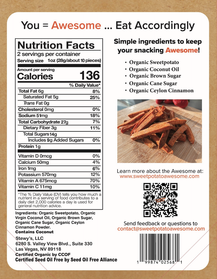 Sweetpotato Awesome - 2 oz Cinnamon Brown Sugar Sweetpotato Sticks