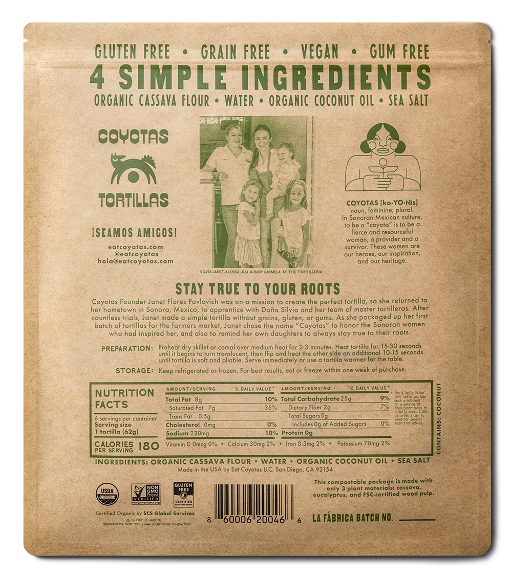 COYOTAS - Organic Cassava Tortillas LARGE (9")