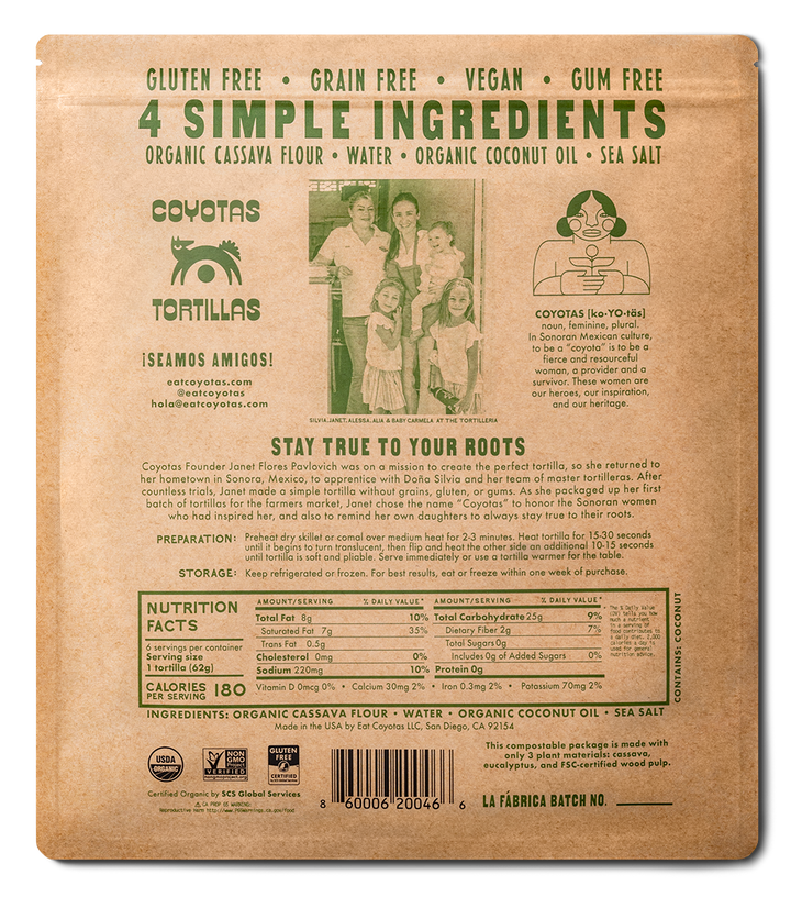 COYOTAS - Organic Cassava Tortillas LARGE (9")