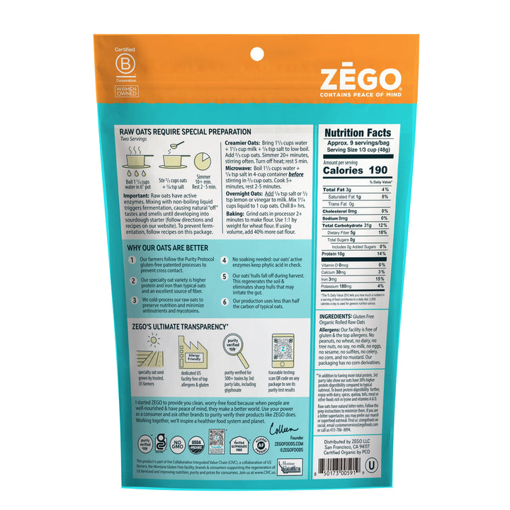 Zego - Organic Gluten-free Double Protein Oats (14 Oz)