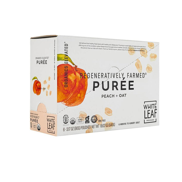 White Leaf Provisions - Organic Regenerative Peach + Oat Puree: 90g pouch