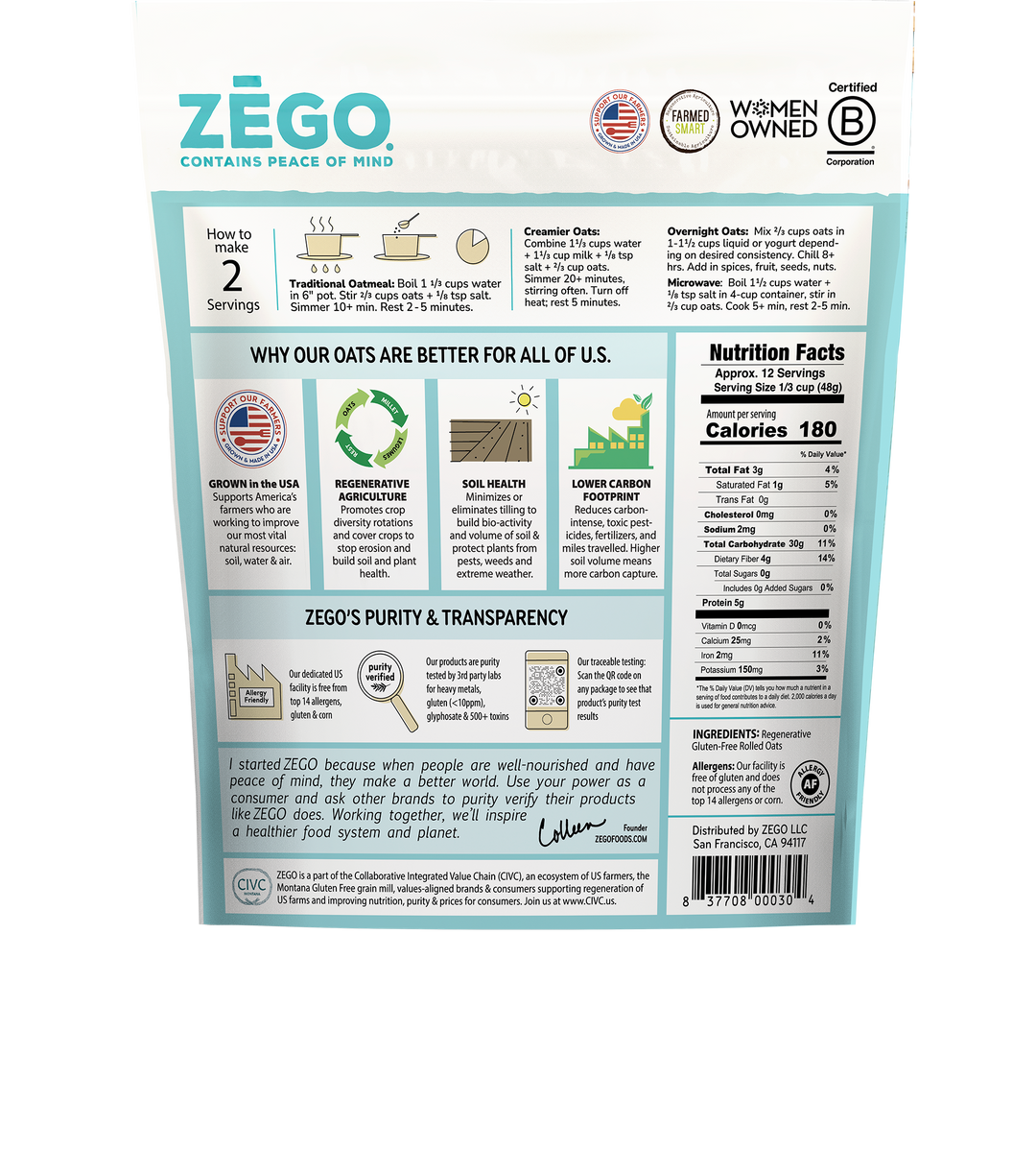 Zego - Regenerative Organic Oatmeal – (21 oz.)