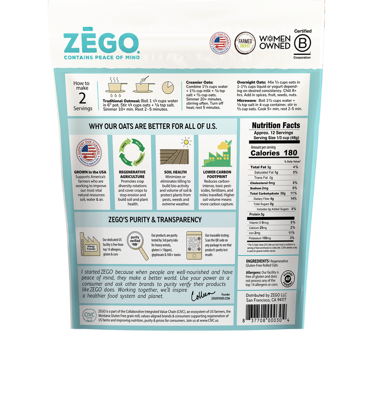 Zego - Regenerative Organic Oatmeal – (21 oz.)